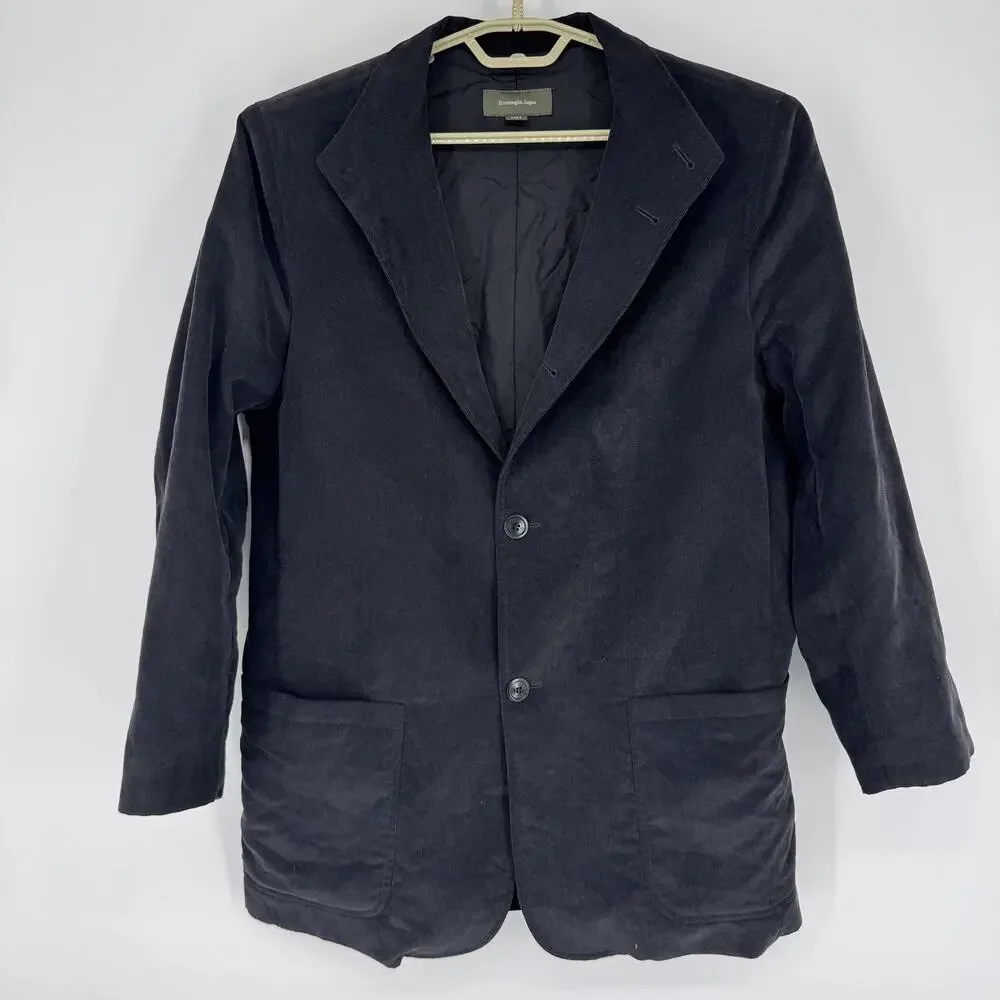Ermenegildo Zegna Mens Blazer M 50 Black Corduroy Sport Coat Made Italy